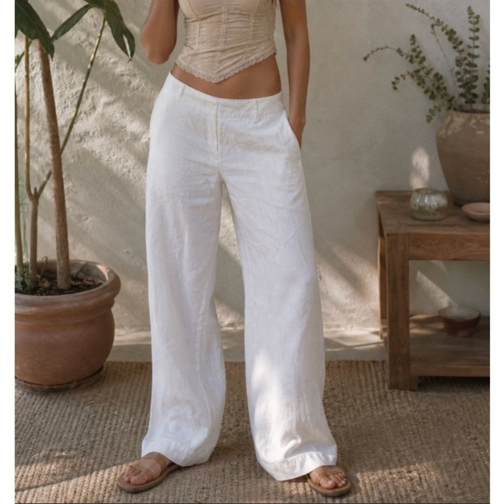 Nine West White Wide Leg Linen Pants